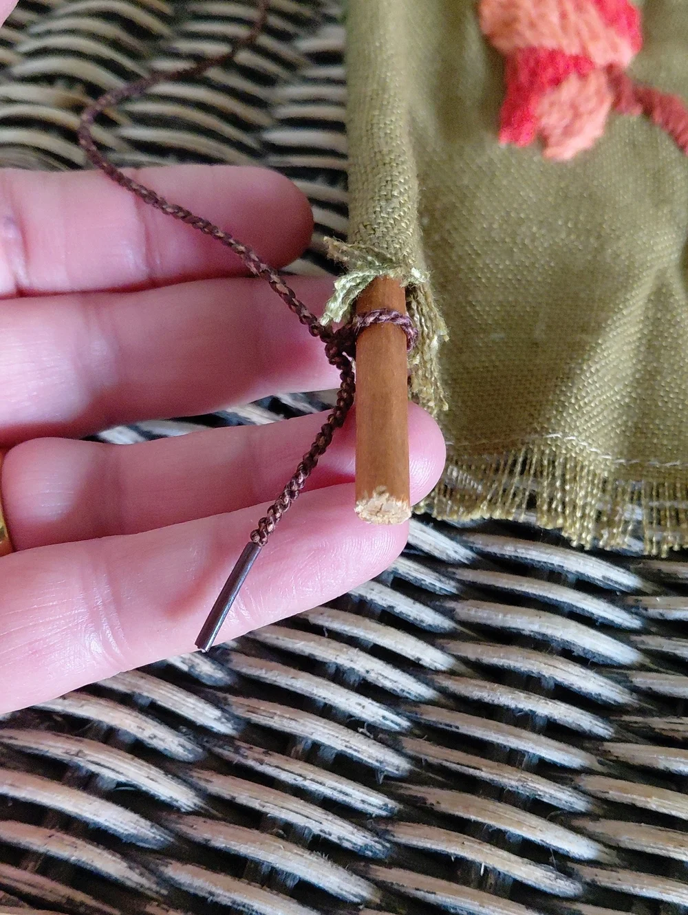 Vintage Handcrafted Olive/Khaki  Floral Wall Hanging